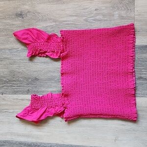 Pink Smocked Ruffle Strap Top
